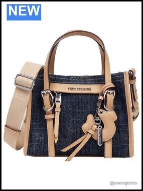 Denim Mini Tote Bag with Horseshoe Charm - Crossbody